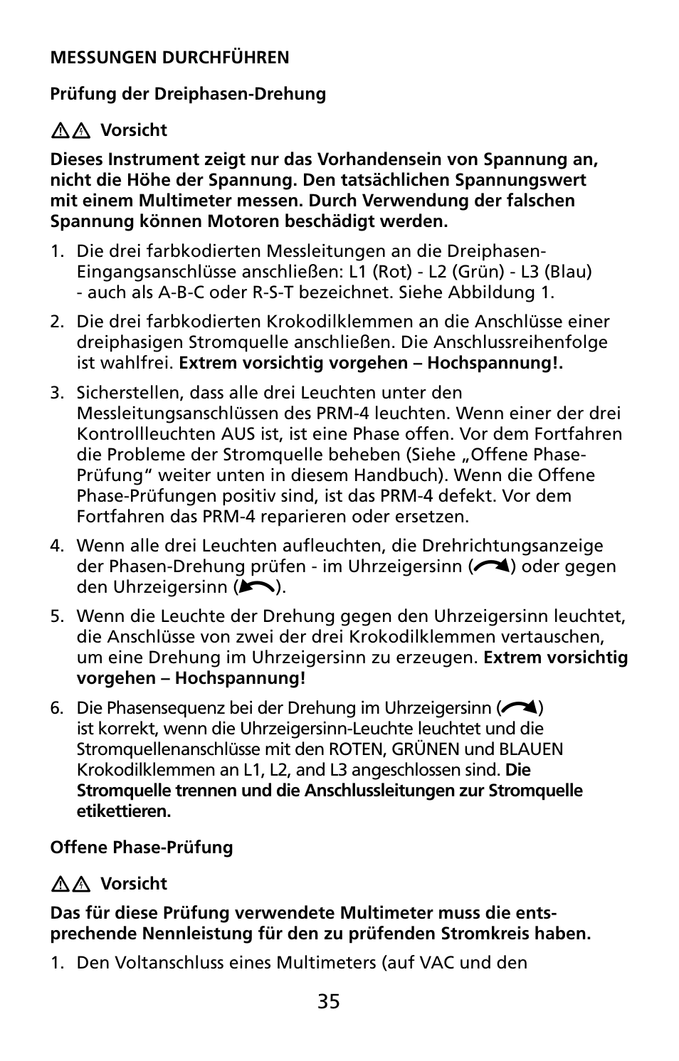 Amprobe PRM-4 Phase-Sequence-Motor-Rotation-Tester User Manual | Page 36 / 73