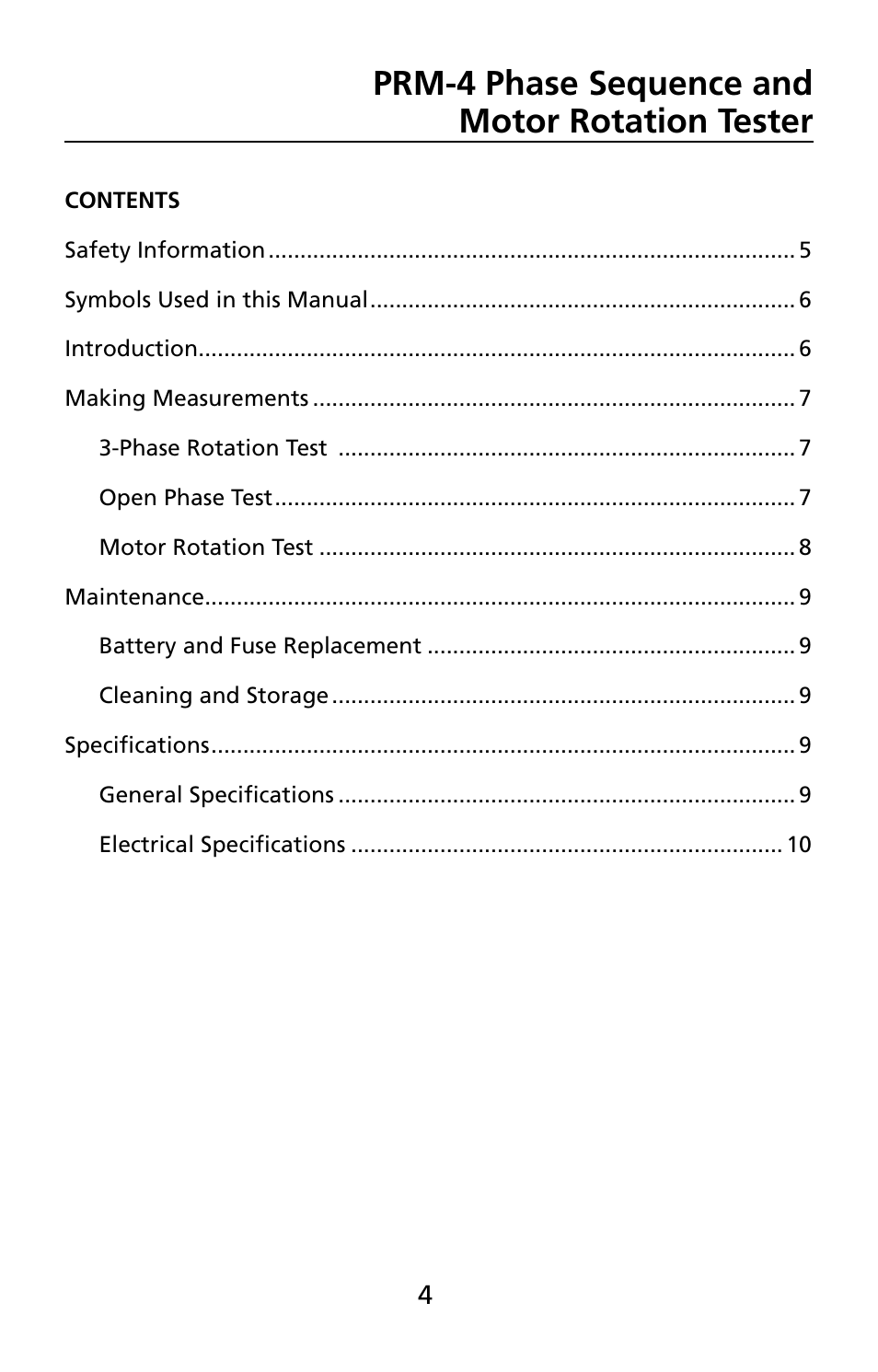 Prm-4 phase sequence and motor rotation tester | Amprobe PRM-4 Phase-Sequence-Motor-Rotation-Tester User Manual | Page 5 / 73