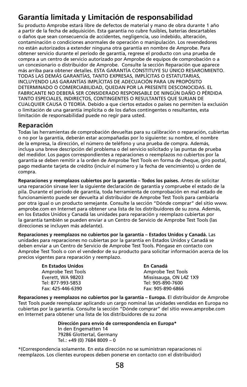 Reparación | Amprobe PRM-4 Phase-Sequence-Motor-Rotation-Tester User Manual | Page 59 / 73