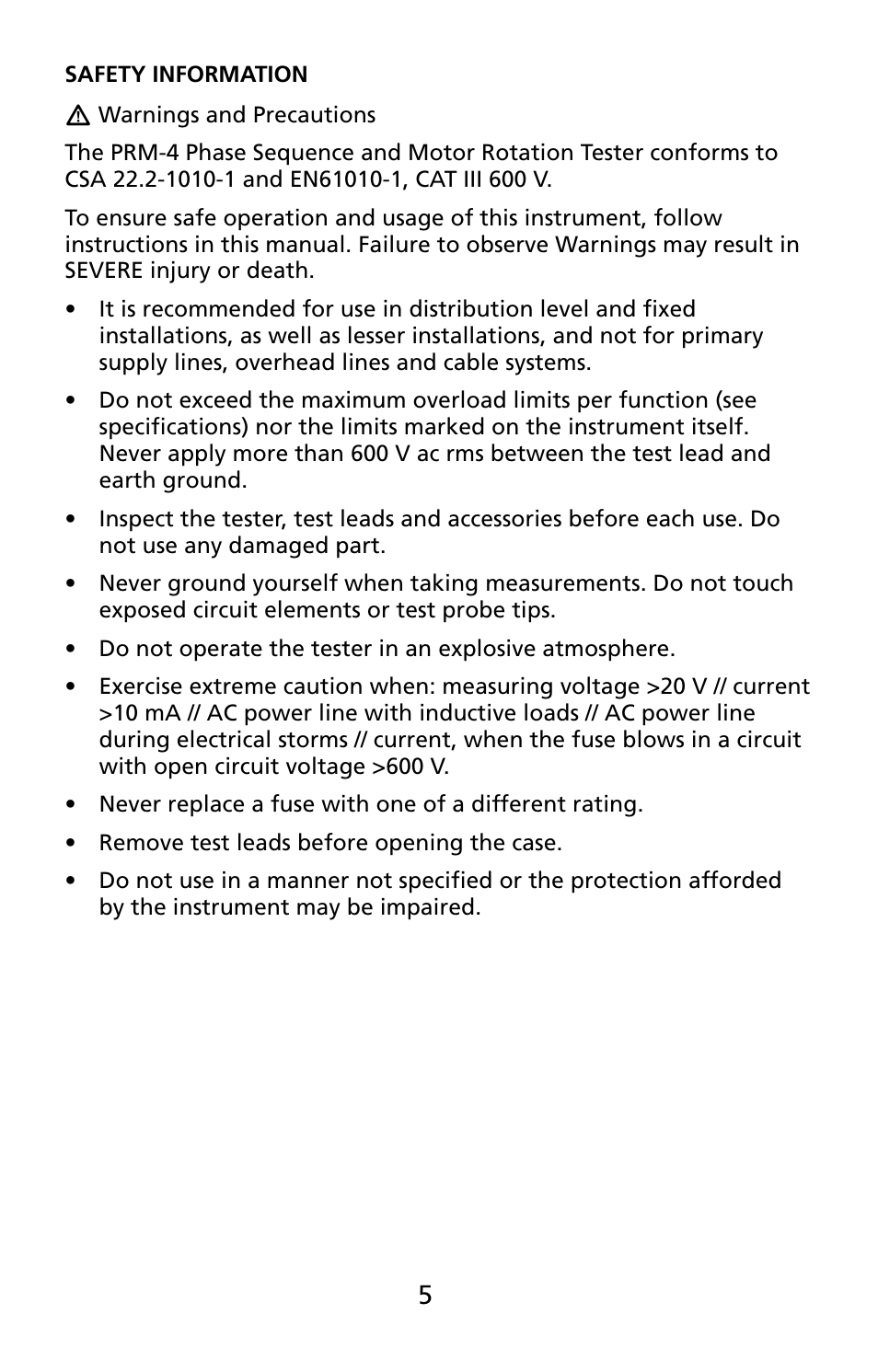 Amprobe PRM-4 Phase-Sequence-Motor-Rotation-Tester User Manual | Page 6 / 73