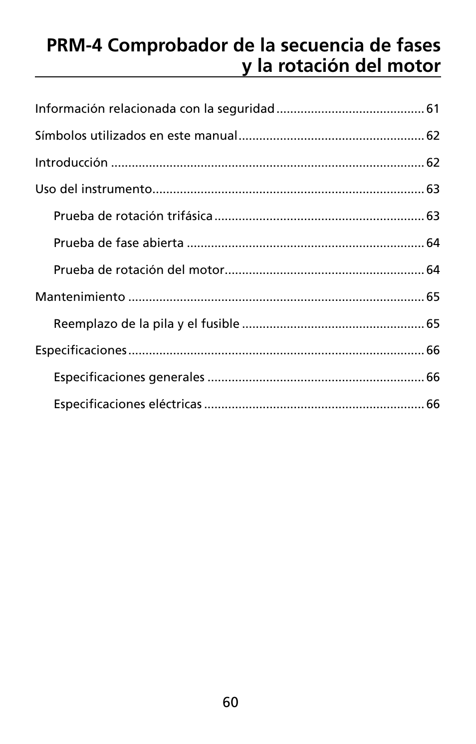 Amprobe PRM-4 Phase-Sequence-Motor-Rotation-Tester User Manual | Page 61 / 73