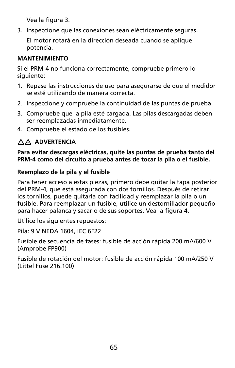 Amprobe PRM-4 Phase-Sequence-Motor-Rotation-Tester User Manual | Page 66 / 73