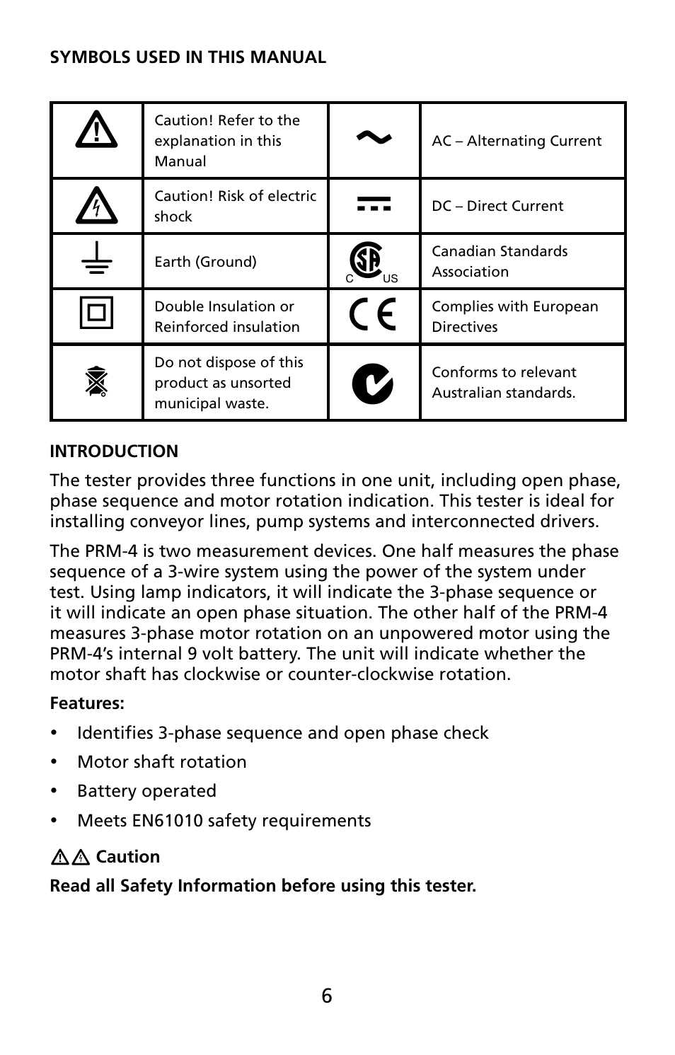 Amprobe PRM-4 Phase-Sequence-Motor-Rotation-Tester User Manual | Page 7 / 73