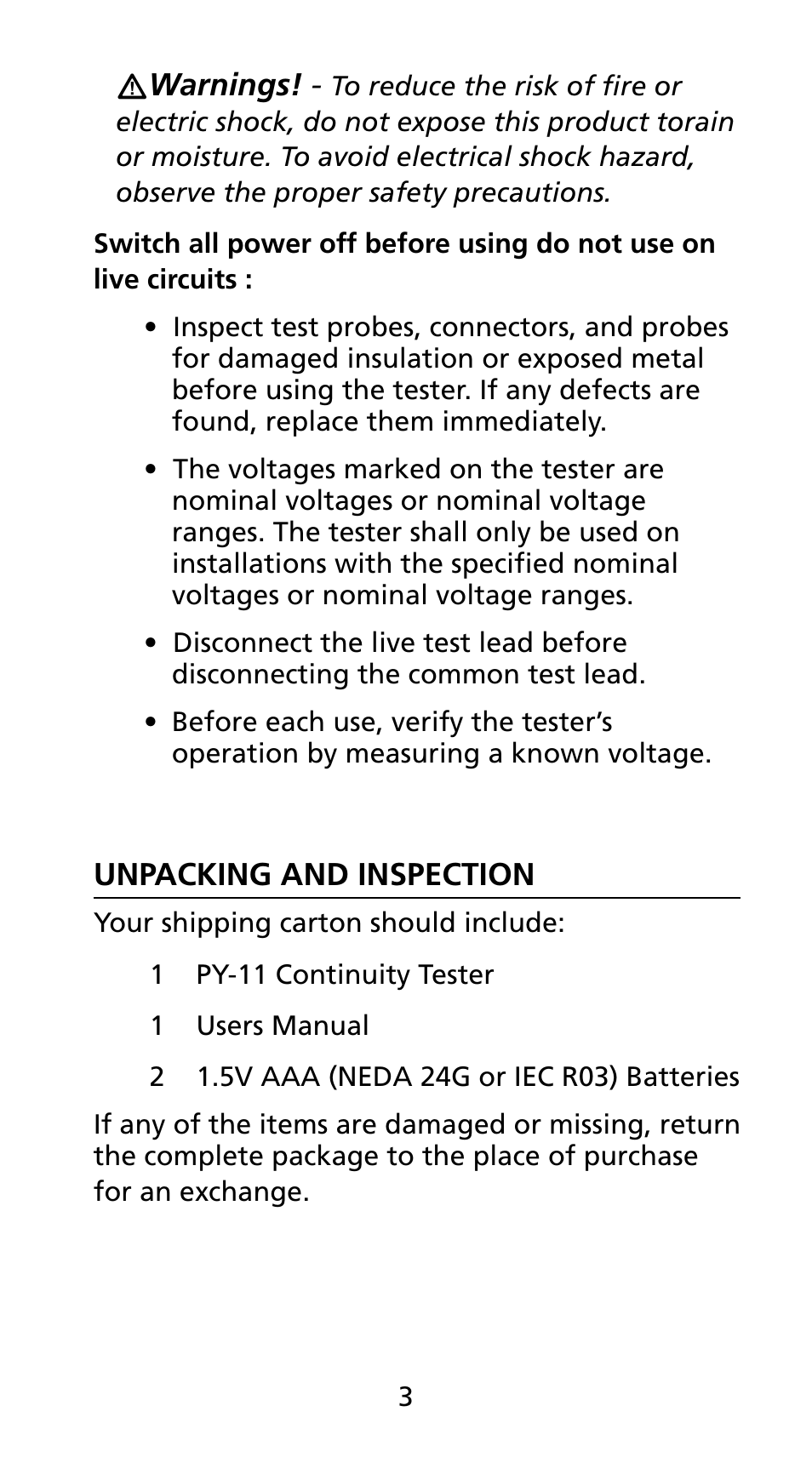 Amprobe PY-11 Continuity Tester User Manual | Page 9 / 14