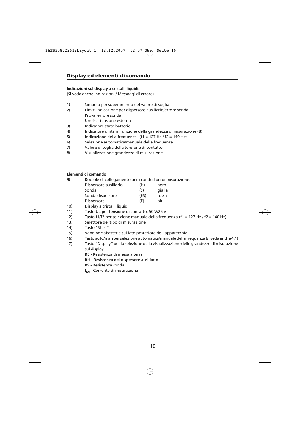 Display ed elementi di comando | Amprobe Telaris-Earth-Test Earth-Resistance-Tester User Manual | Page 108 / 124