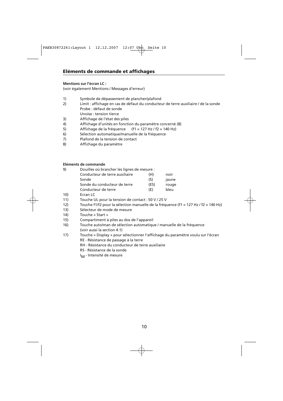 Eléments de commande et affichages | Amprobe Telaris-Earth-Test Earth-Resistance-Tester User Manual | Page 60 / 124