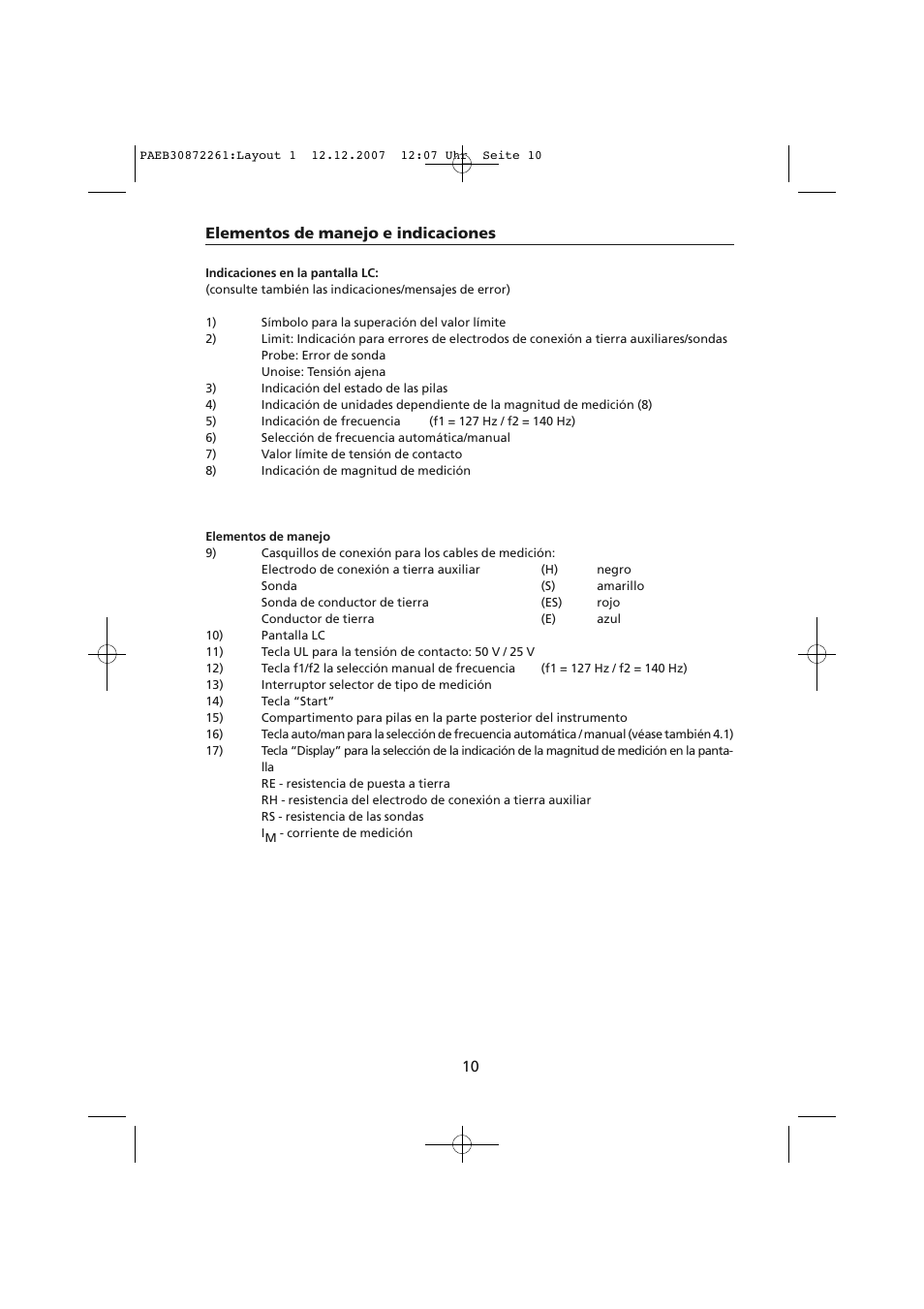 Elementos de manejo e indicaciones | Amprobe Telaris-Earth-Test Earth-Resistance-Tester User Manual | Page 84 / 124