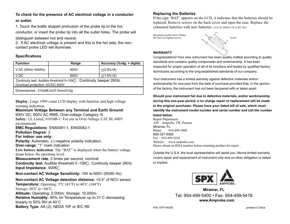 Amprobe VPC-20N Voltage-Continuity-Tester User Manual | Page 2 / 2
