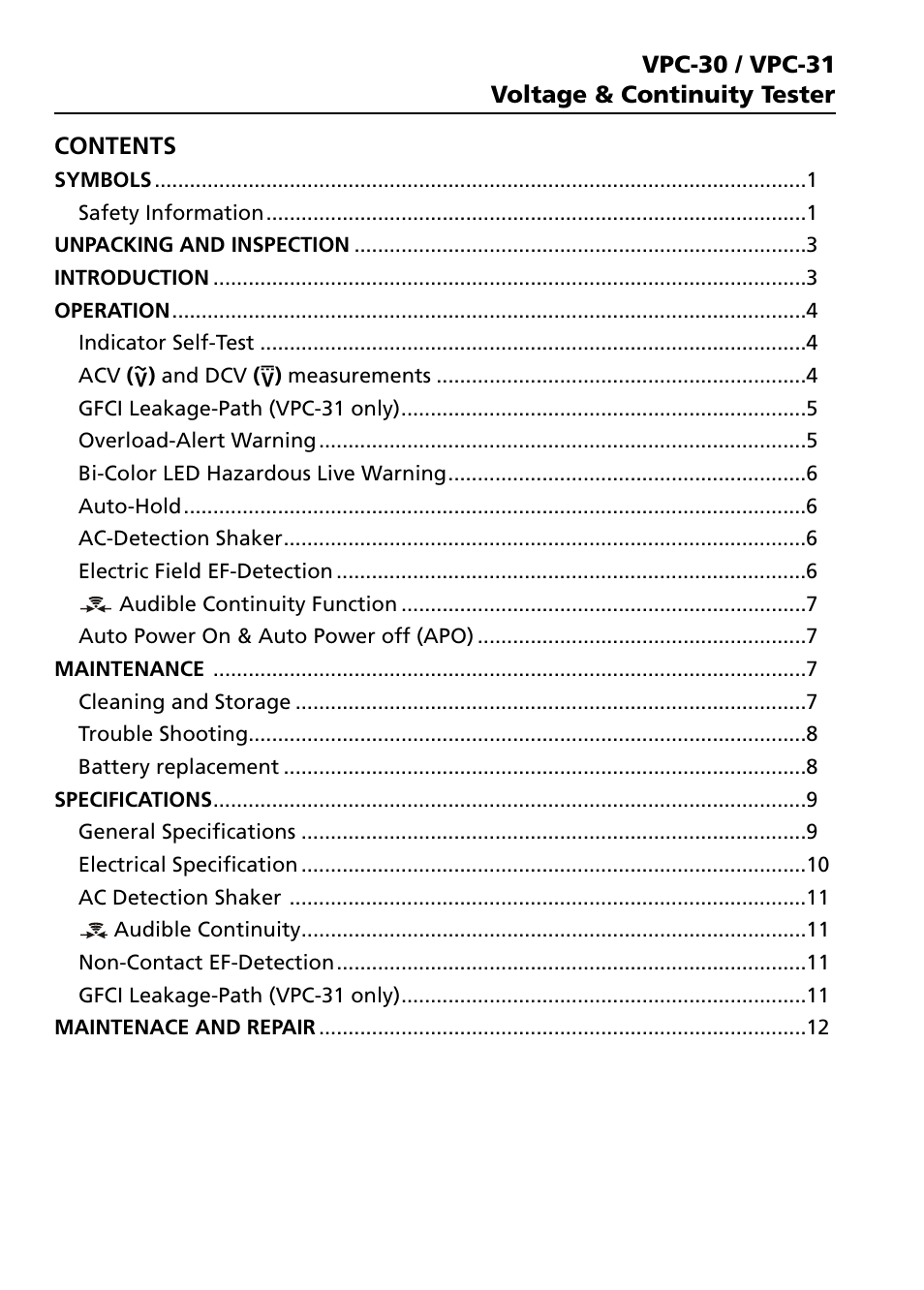 Amprobe VPC-30 VPC-31 Voltage-Continuity User Manual | Page 6 / 96