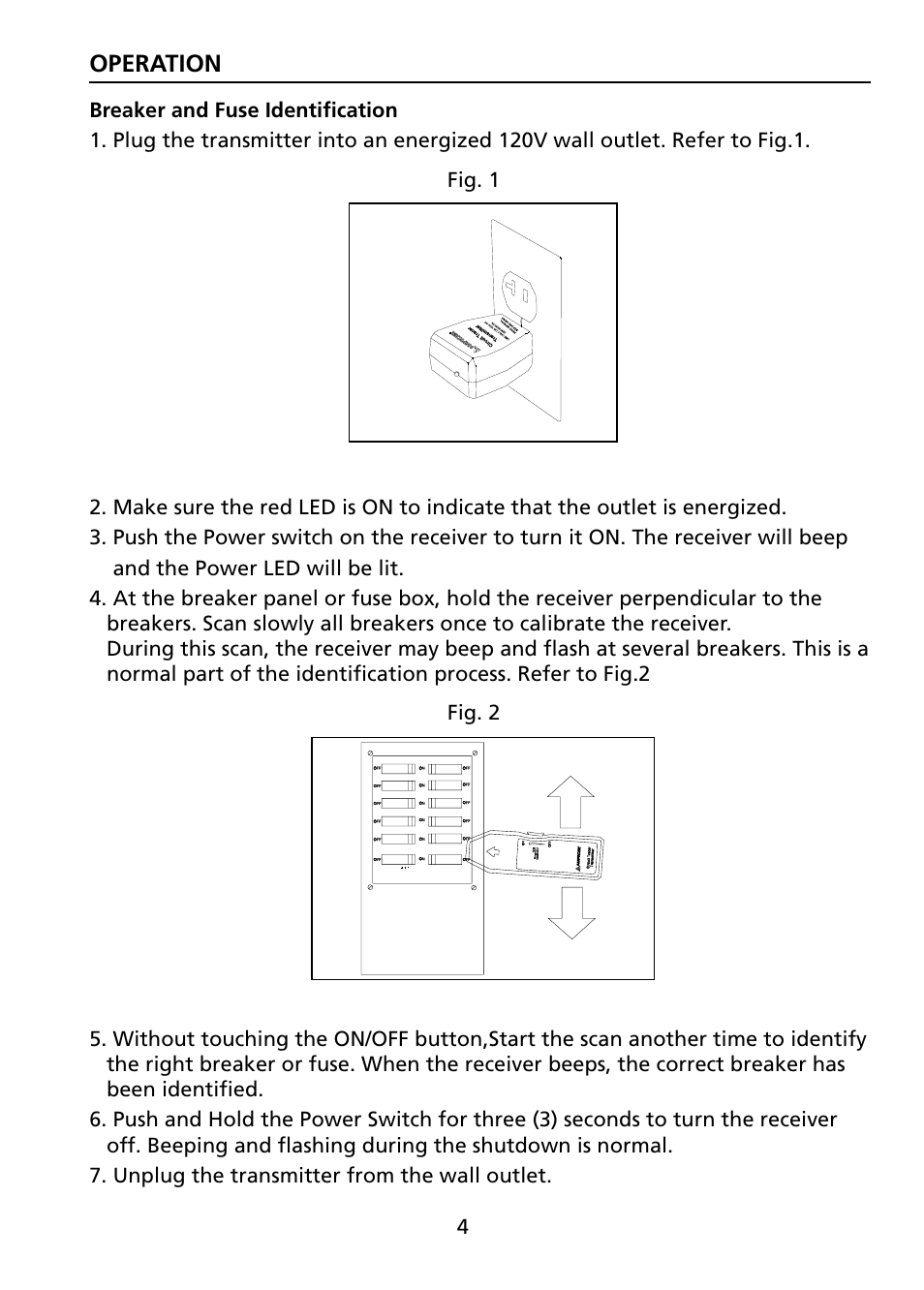 Operation, Fig. 1 fig. 2 | Amprobe BT-120 Breaker-Tracer User Manual | Page 8 / 12