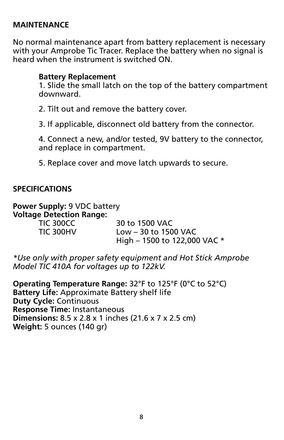 Amprobe TIC300CC TIC-Tracer User Manual | Page 12 / 76