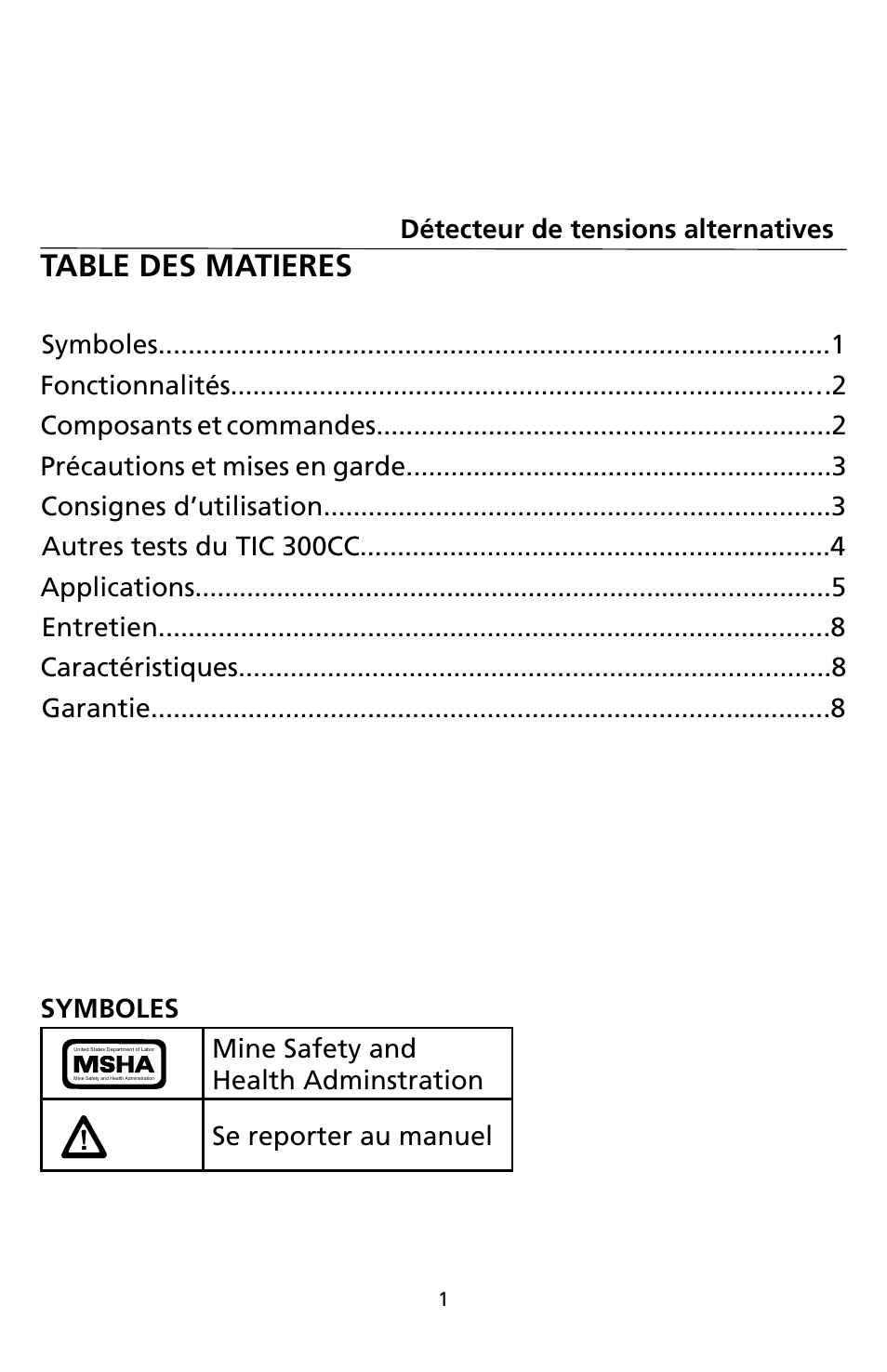 Table des matieres | Amprobe TIC300CC TIC-Tracer User Manual | Page 17 / 76