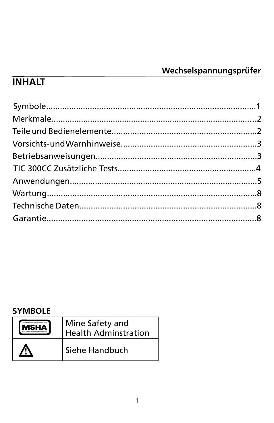 Inhalt | Amprobe TIC300CC TIC-Tracer User Manual | Page 41 / 76