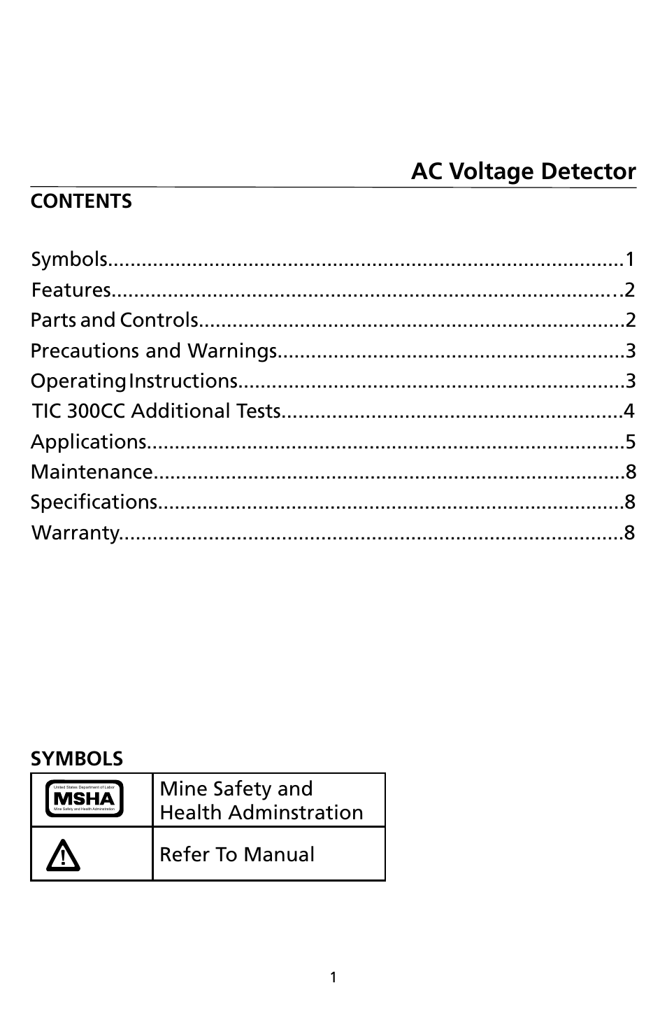 Ac voltage detector | Amprobe TIC300CC TIC-Tracer User Manual | Page 5 / 76