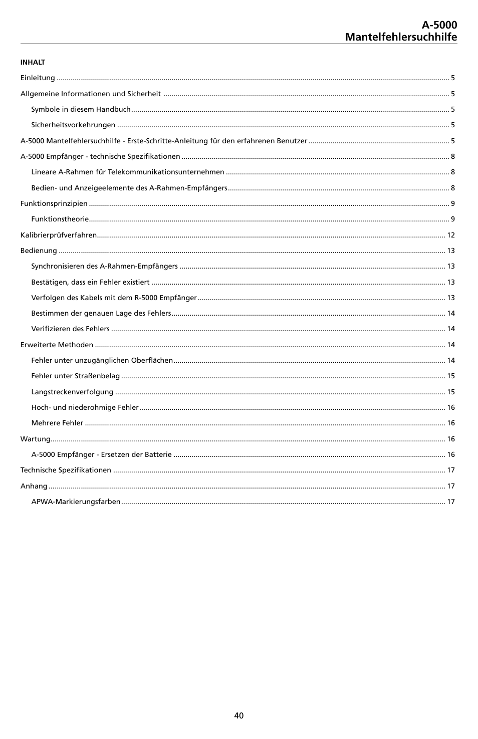 A-5000 mantelfehlersuchhilfe | Amprobe A-5000 Sheath Fault Locator User Manual | Page 42 / 110