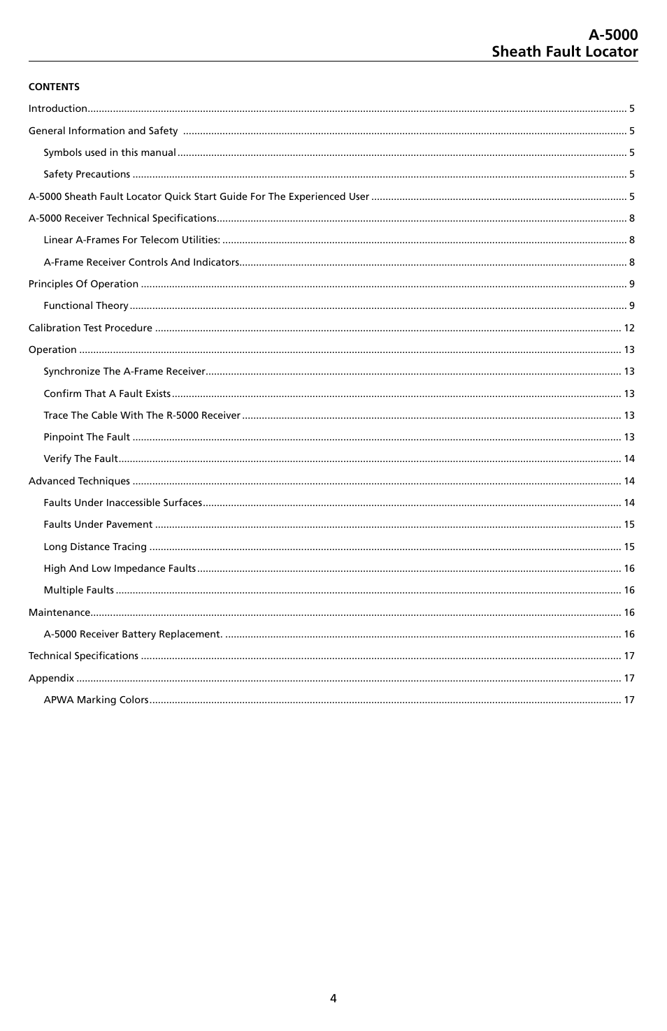 A-5000 sheath fault locator | Amprobe A-5000 Sheath Fault Locator User Manual | Page 6 / 110