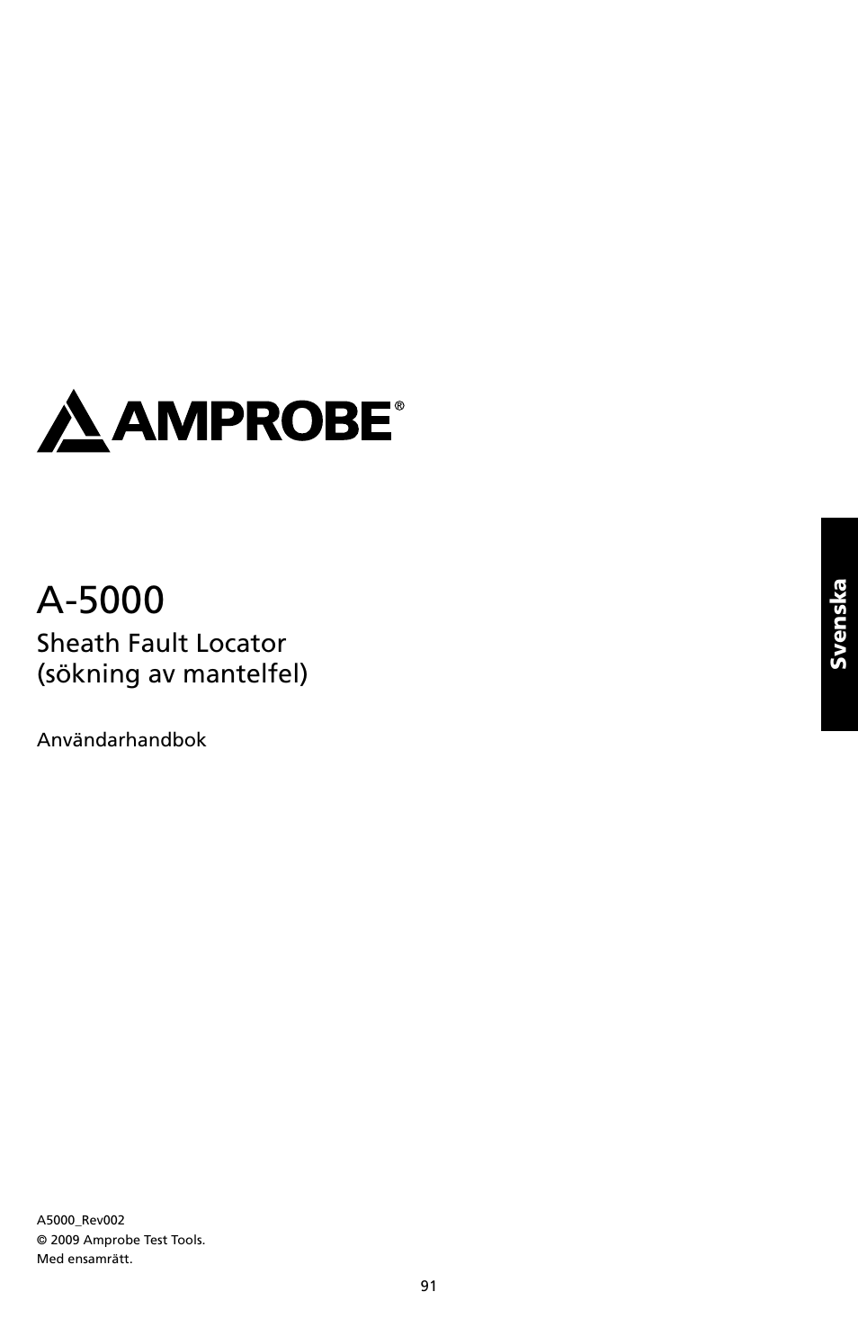 A-5000, Sheath fault locator (sökning av mantelfel) | Amprobe A-5000 Sheath Fault Locator User Manual | Page 93 / 110