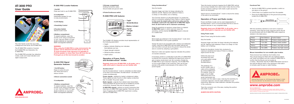 Amprobe AT-3000-PRO Underground-Wire-Pipe-Locator User Manual | 2 pages