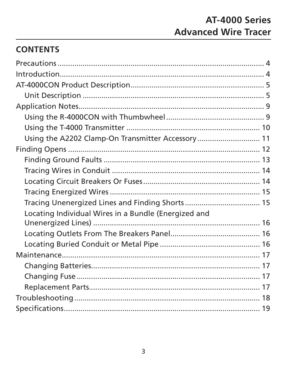 At-4000 series advanced wire tracer | Amprobe AT-4000 Series Advanced-Wire-Tracer User Manual | Page 4 / 31