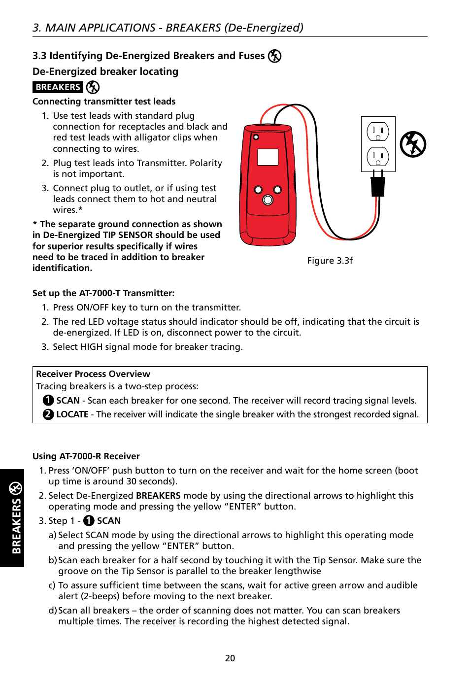 Main applications - breakers (de-energized), Breakers | Amprobe AT-7000 User Manual | Page 24 / 110