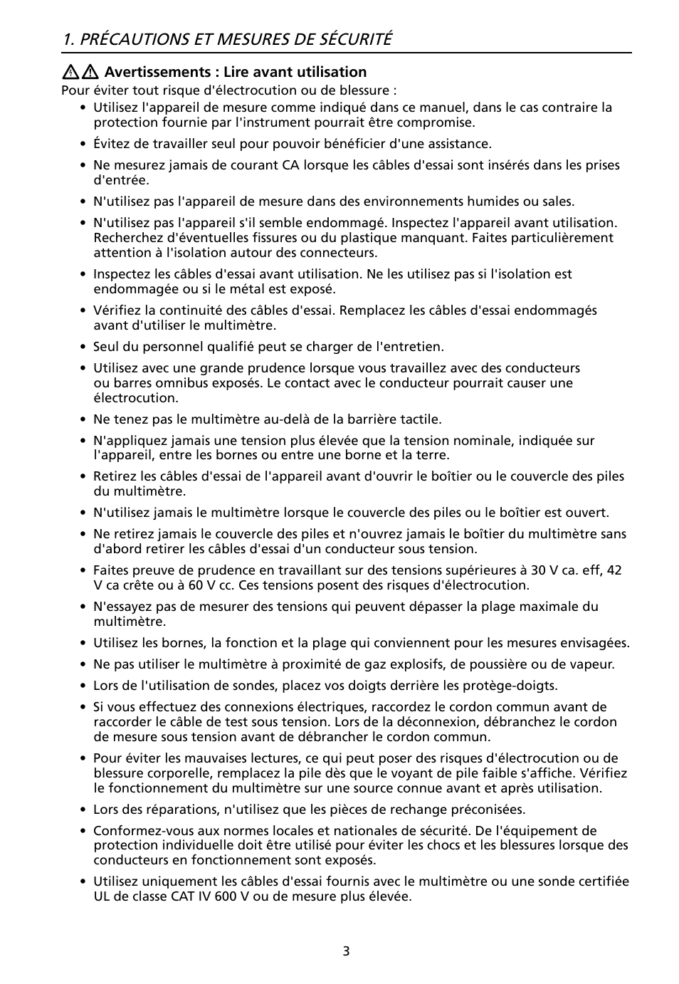 Précautions et mesures de sécurité | Amprobe AT-7000 User Manual | Page 43 / 110