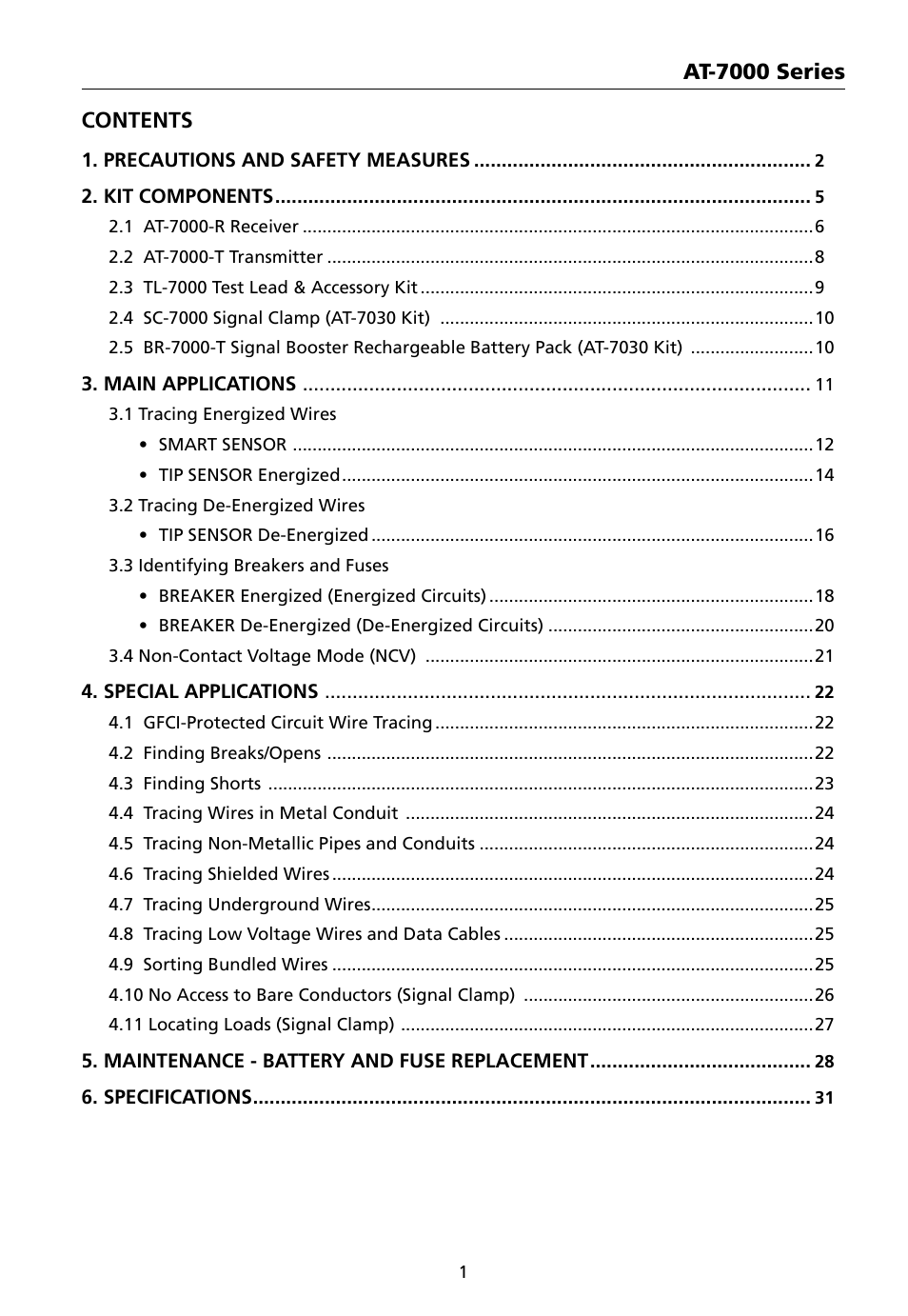 At-7000 series contents | Amprobe AT-7000 User Manual | Page 5 / 110