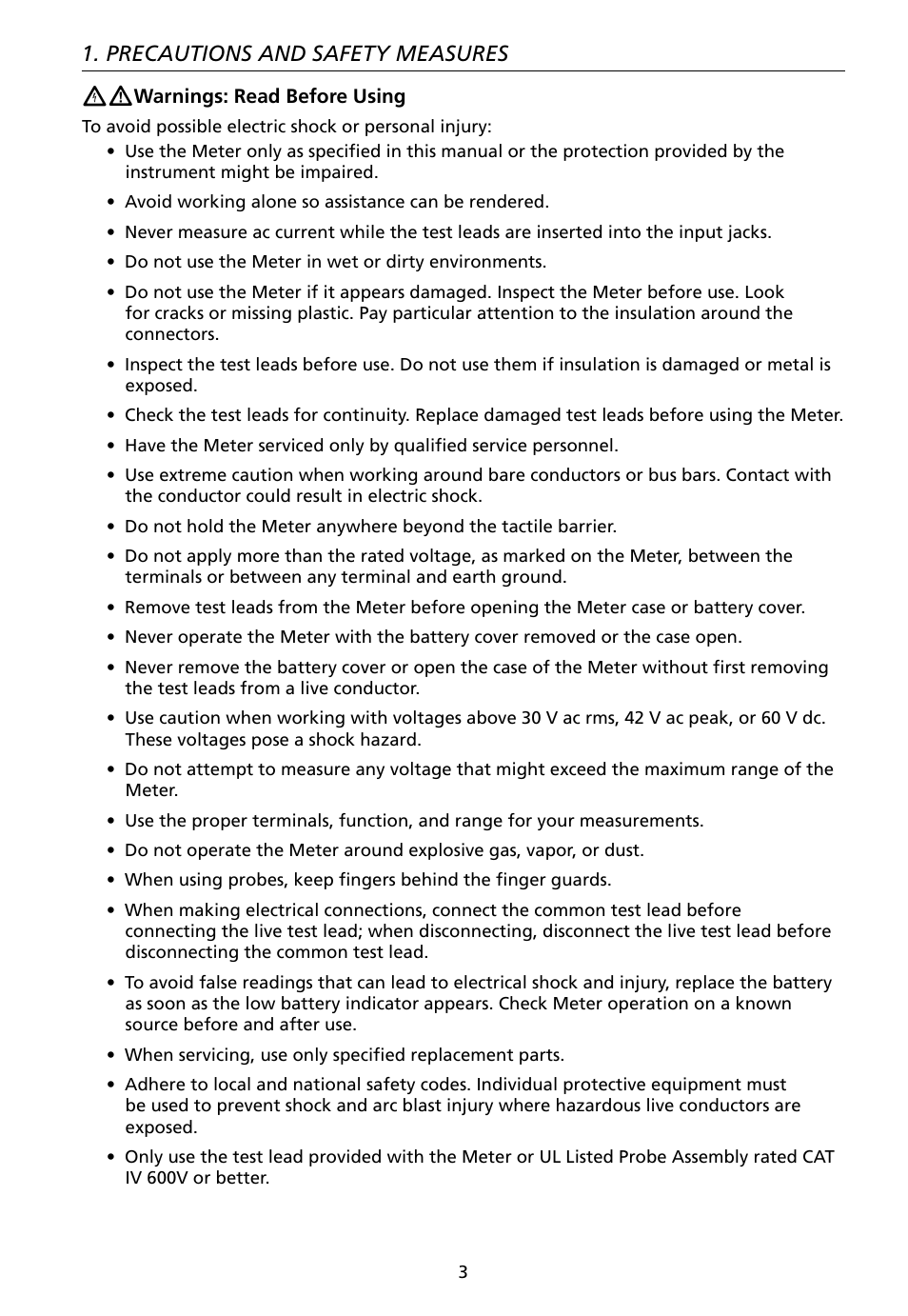 Precautions and safety measures | Amprobe AT-7000 User Manual | Page 7 / 110