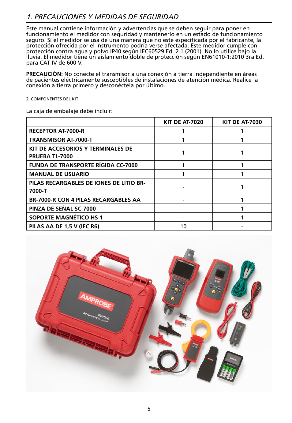 Precauciones y medidas de seguridad | Amprobe AT-7000 User Manual | Page 81 / 110