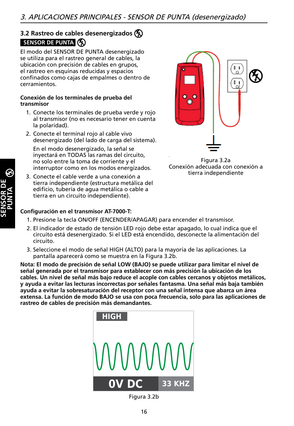 0v dc, High, 33 khz | Sensor de punt a | Amprobe AT-7000 User Manual | Page 92 / 110