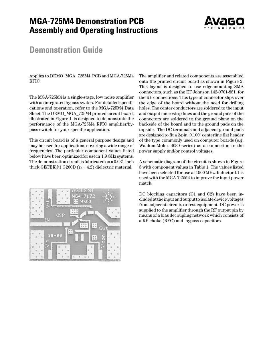 Avago Technologies MGA-725M4 User Manual | 4 pages