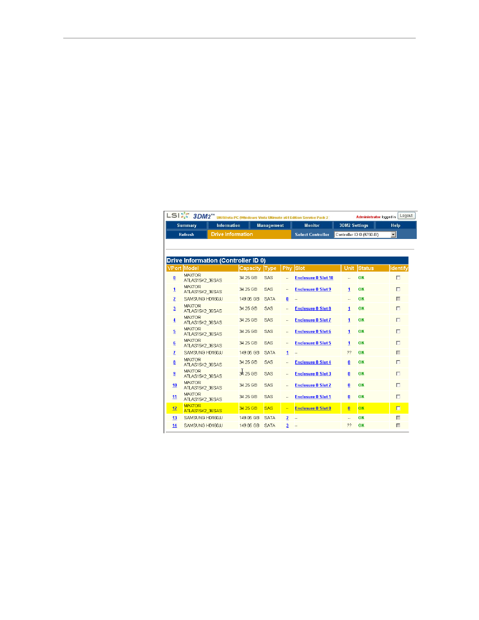 Viewing a list of drives | Avago Technologies 3ware SAS 9750-16i4e User Manual | Page 147 / 380