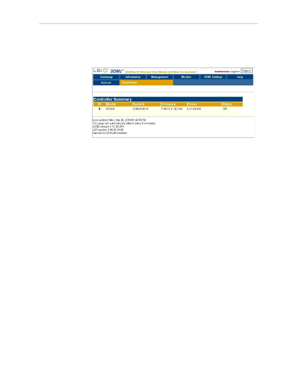Controller summary page | Avago Technologies 3ware SAS 9750-16i4e User Manual | Page 202 / 380