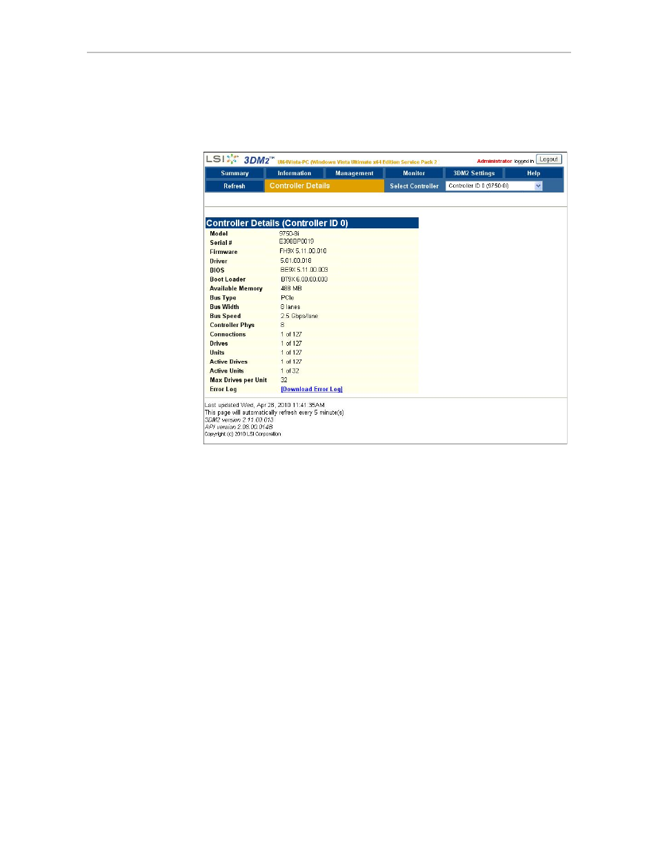 Controller details page | Avago Technologies 3ware SAS 9750-16i4e User Manual | Page 203 / 380