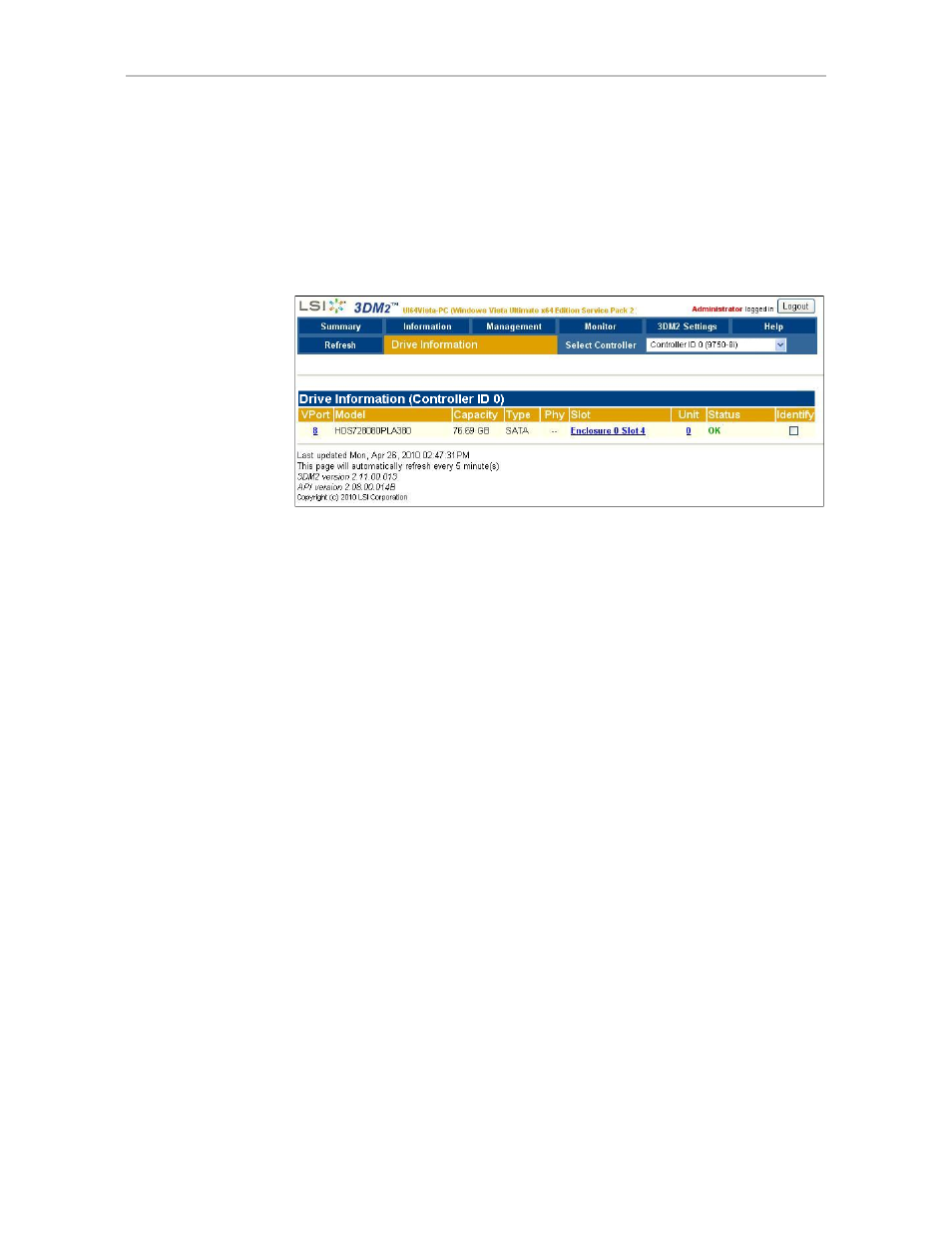 Drive information page | Avago Technologies 3ware SAS 9750-16i4e User Manual | Page 207 / 380