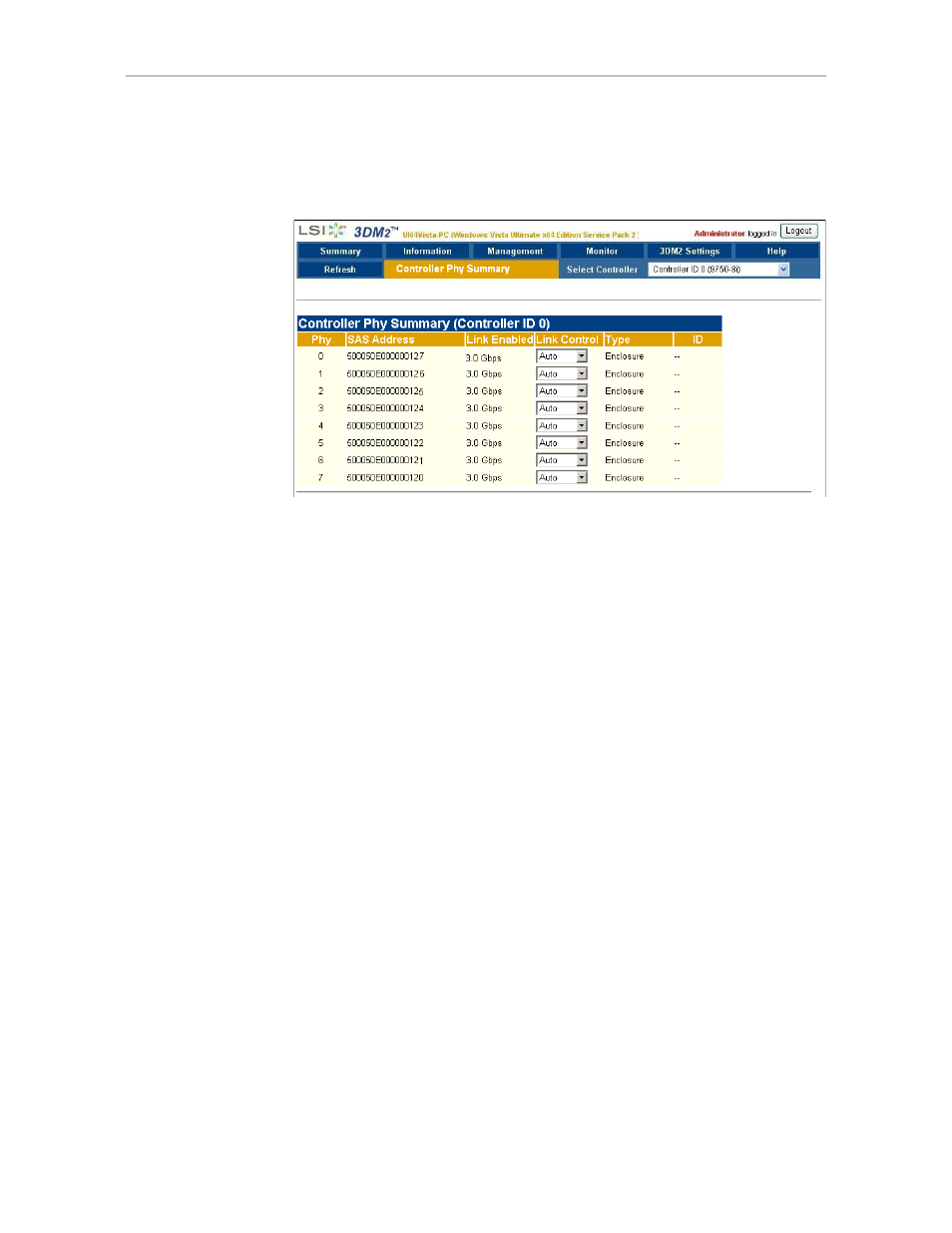 Controller phy summary page | Avago Technologies 3ware SAS 9750-16i4e User Manual | Page 211 / 380