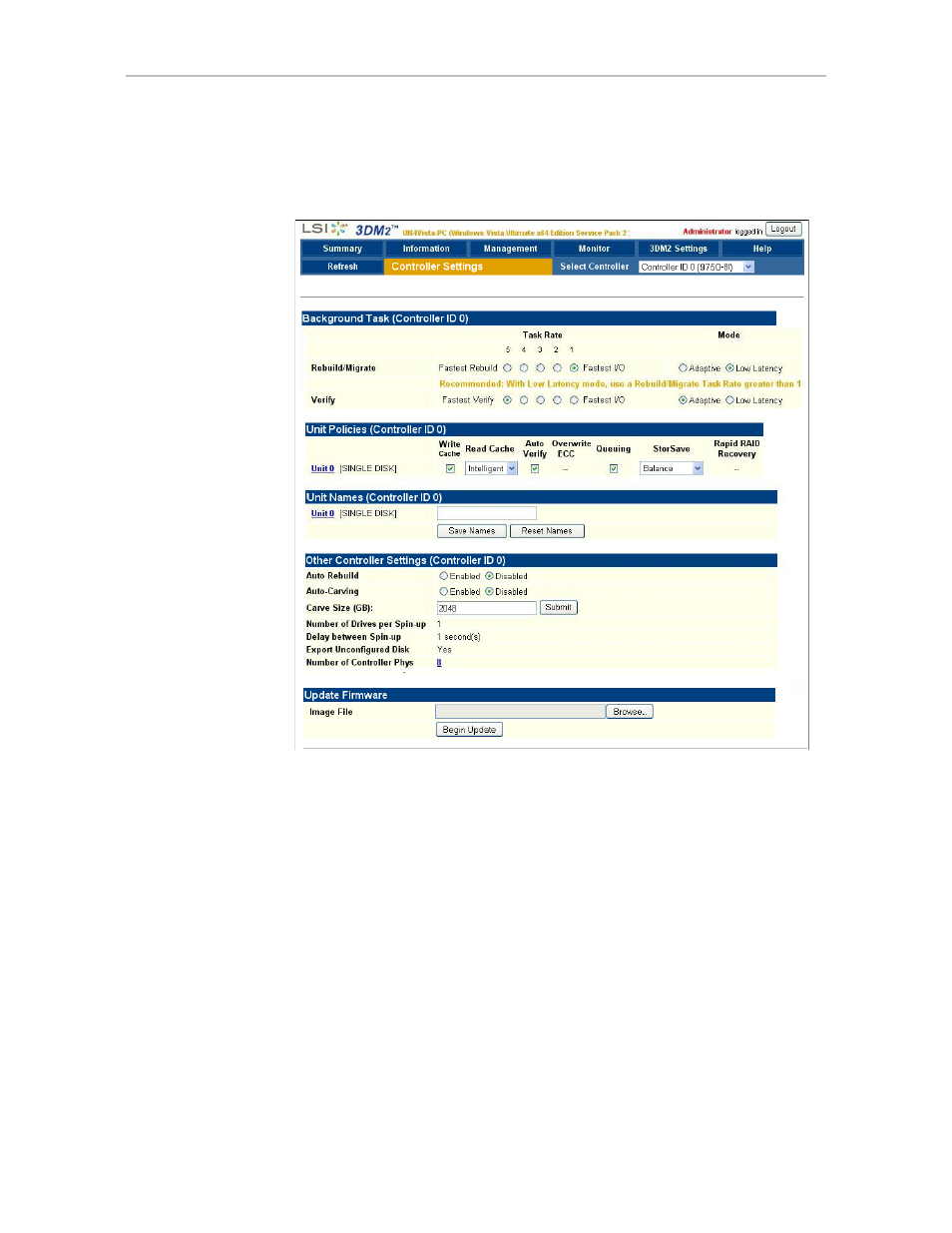 Controller settings page | Avago Technologies 3ware SAS 9750-16i4e User Manual | Page 212 / 380