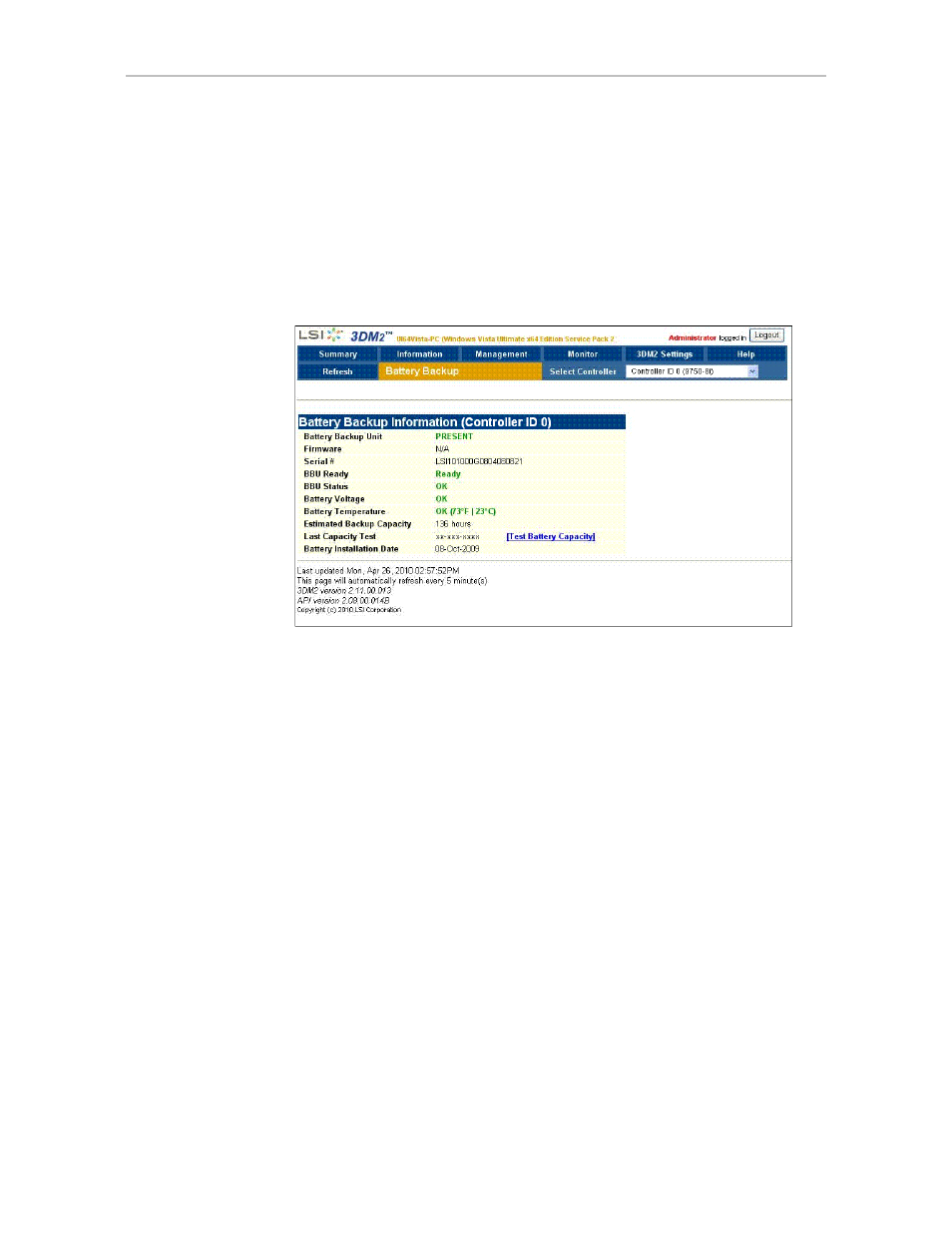 Battery backup page | Avago Technologies 3ware SAS 9750-16i4e User Manual | Page 230 / 380