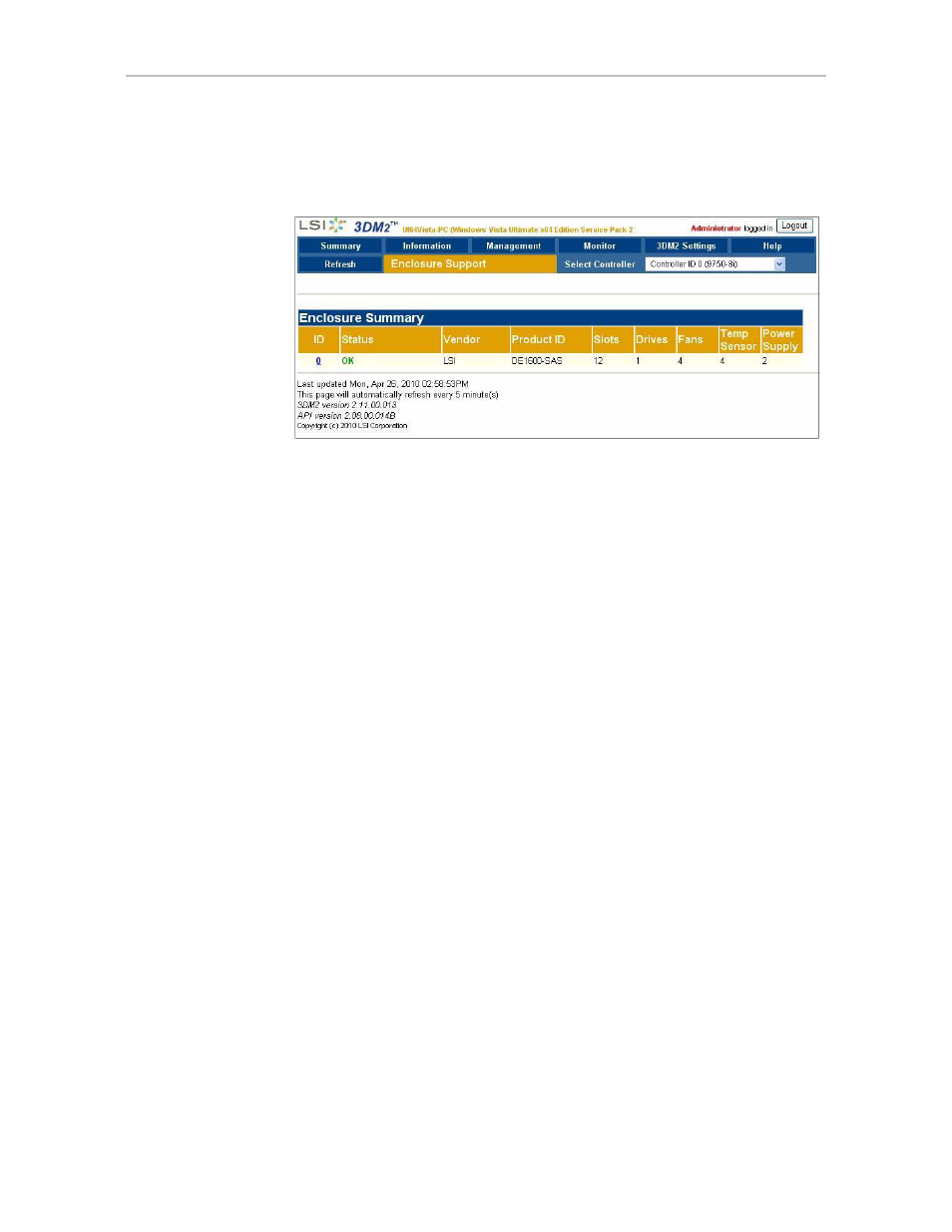 Enclosure summary page | Avago Technologies 3ware SAS 9750-16i4e User Manual | Page 232 / 380