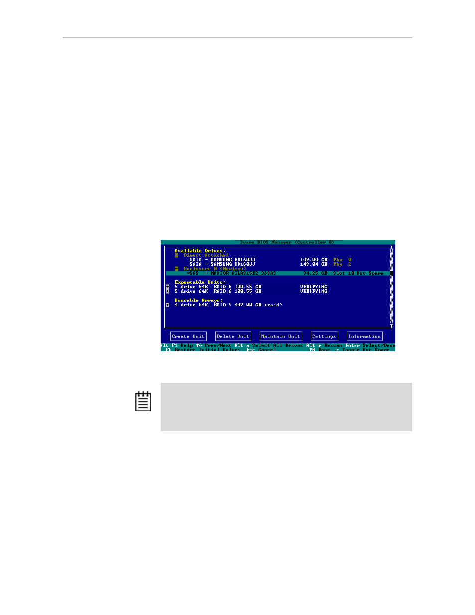 Specifying a hot spare | Avago Technologies 3ware SAS 9750-16i4e User Manual | Page 38 / 380