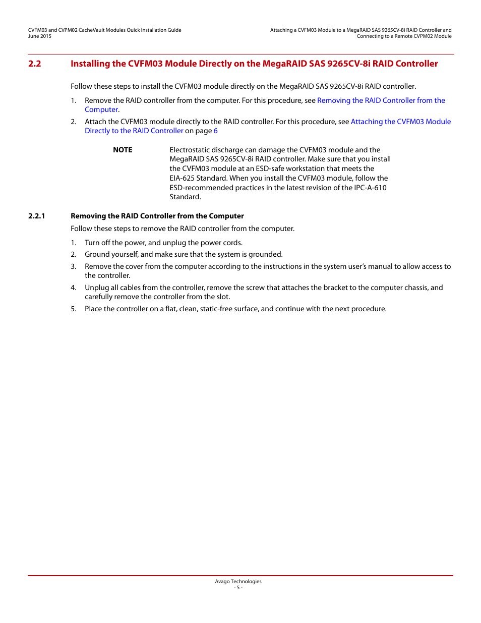 1 removing the raid controller from the computer | Avago Technologies Cache Protection for RAID Controller Cards User Manual | Page 5 / 13