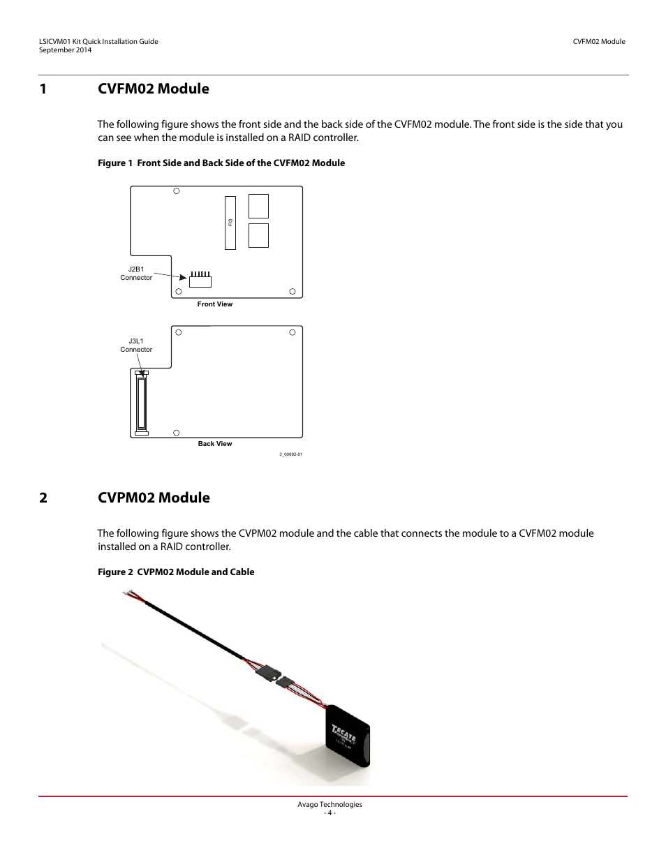 1 cvfm02 module, 2 cvpm02 module, 1cvfm02 module | 2cvpm02 module | Avago Technologies Cache Protection for RAID Controller Cards User Manual | Page 4 / 13