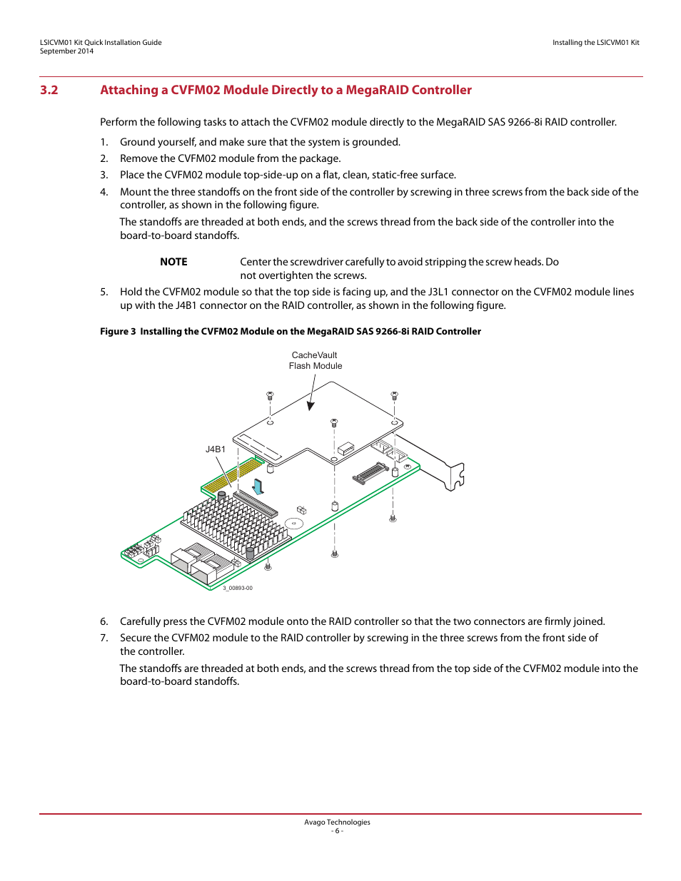 Attaching a cvfm02 module directly to a, Megaraid controller | Avago Technologies Cache Protection for RAID Controller Cards User Manual | Page 6 / 13