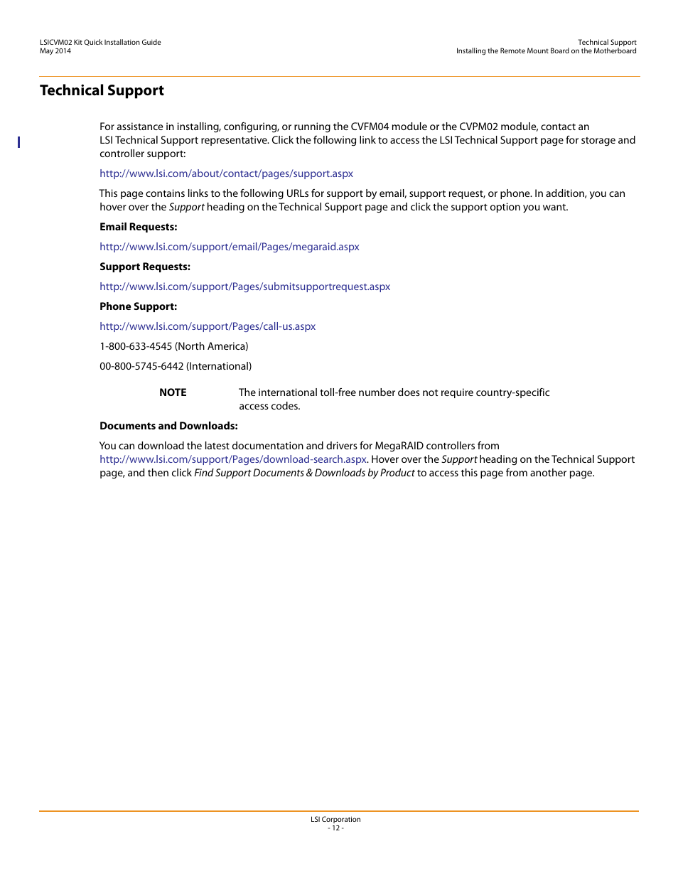 Technical support | Avago Technologies Cache Protection for RAID Controller Cards User Manual | Page 12 / 13