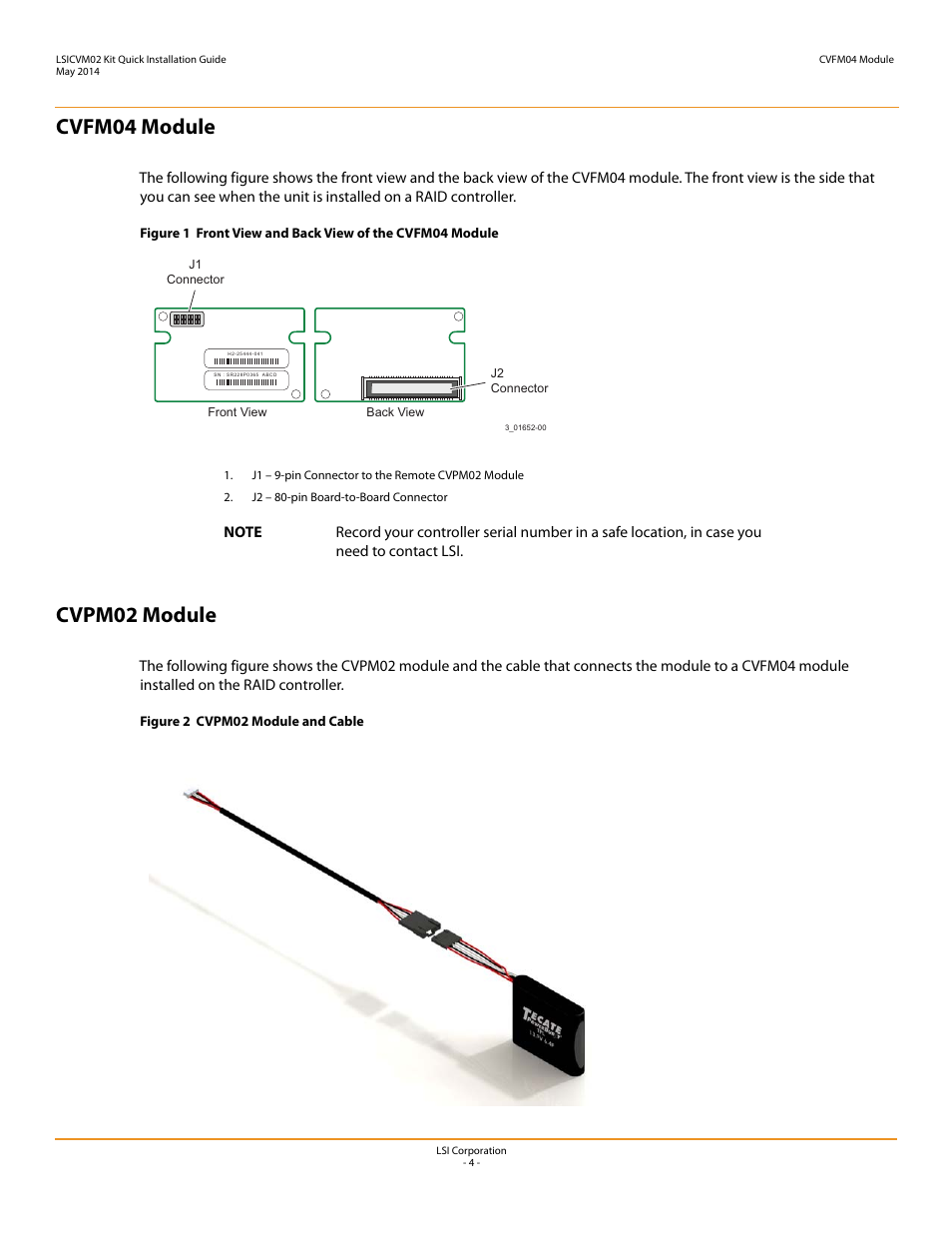 Cvfm04 module, Cvpm02 module | Avago Technologies Cache Protection for RAID Controller Cards User Manual | Page 4 / 13