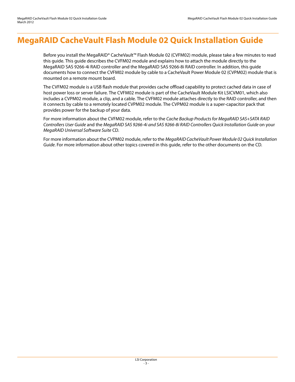 Avago Technologies Cache Protection for RAID Controller Cards User Manual | Page 3 / 12