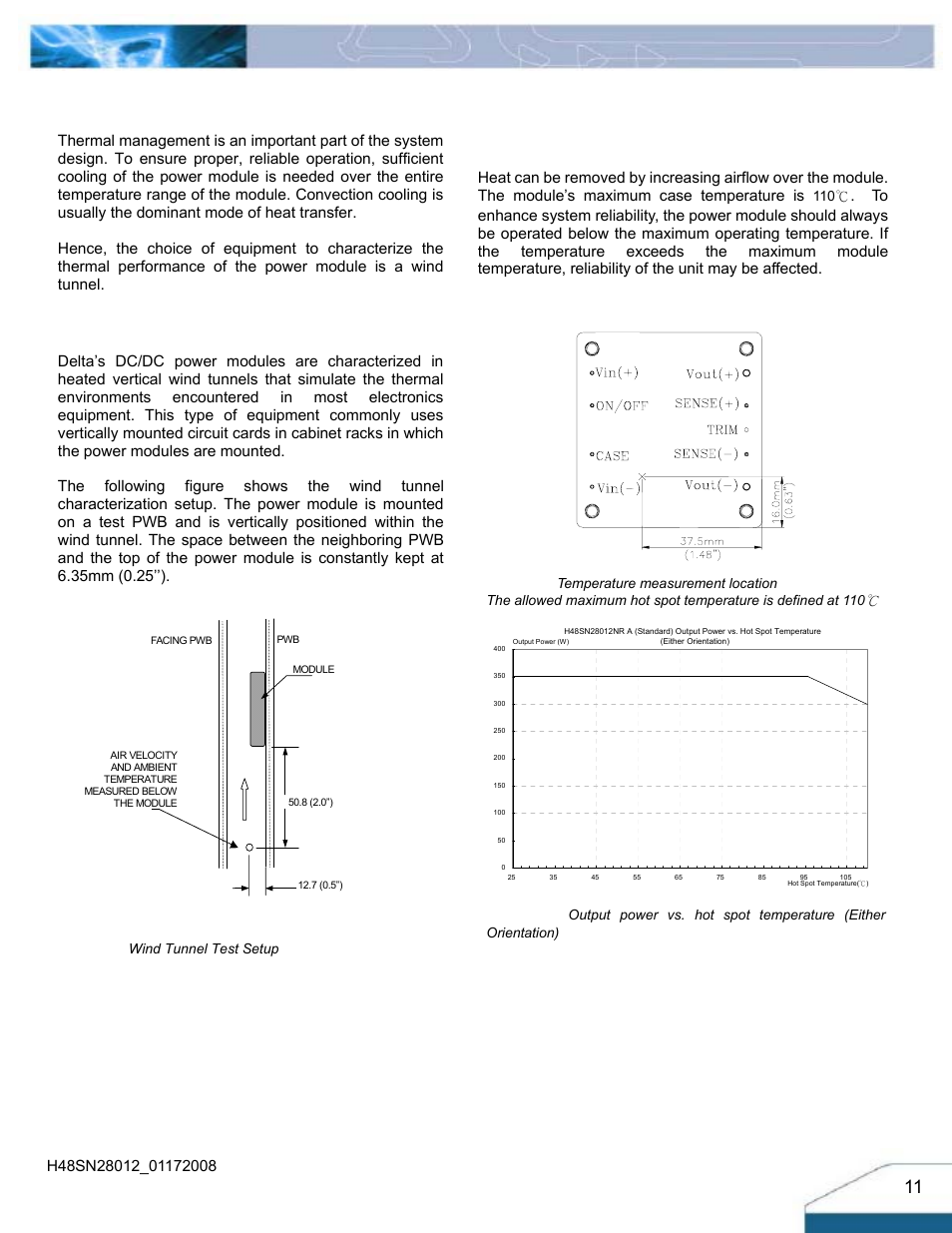 Thermal considerations, Thermal curves, Thermal derating | Thermal testing setup | Delta Electronics H48SN User Manual | Page 11 / 13
