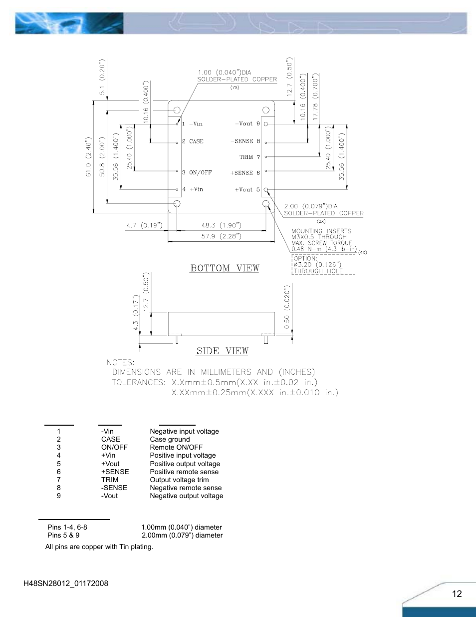 Mechanical drawing | Delta Electronics H48SN User Manual | Page 12 / 13