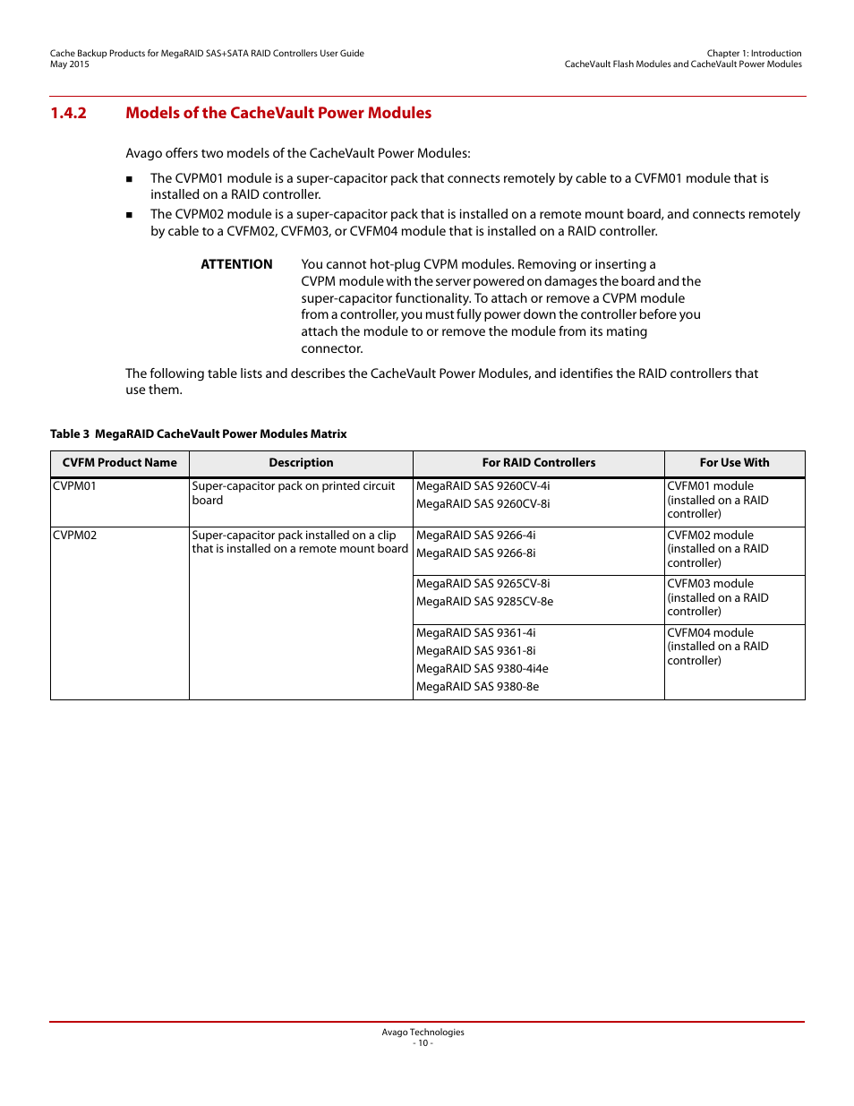 2 models of the cachevault power modules | Avago Technologies Cache Protection for RAID Controller Cards User Manual | Page 10 / 139