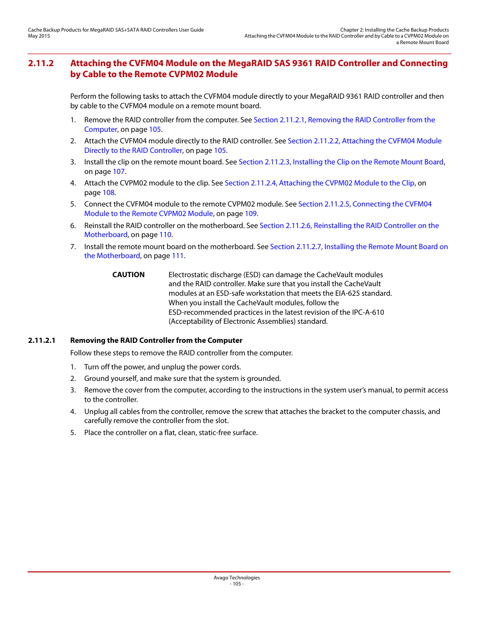 1 removing the raid controller from the computer, Module | Avago Technologies Cache Protection for RAID Controller Cards User Manual | Page 105 / 139