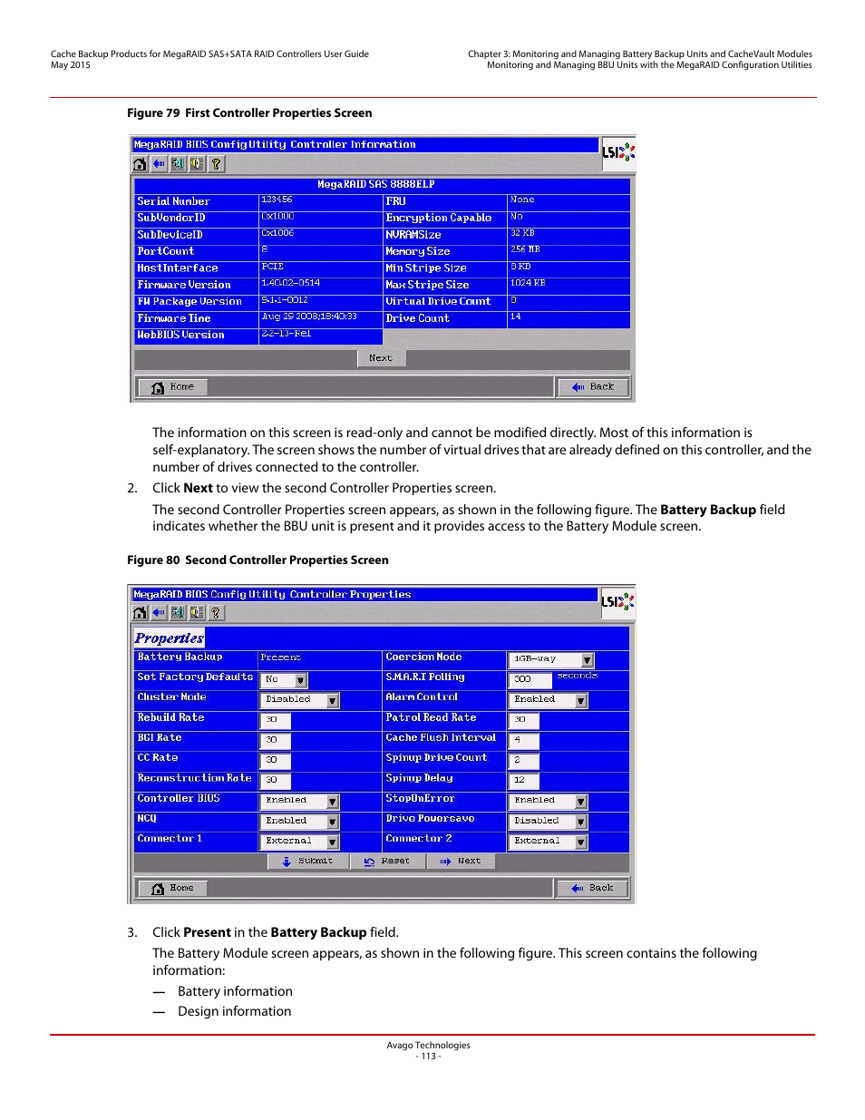 Avago Technologies Cache Protection for RAID Controller Cards User Manual | Page 113 / 139